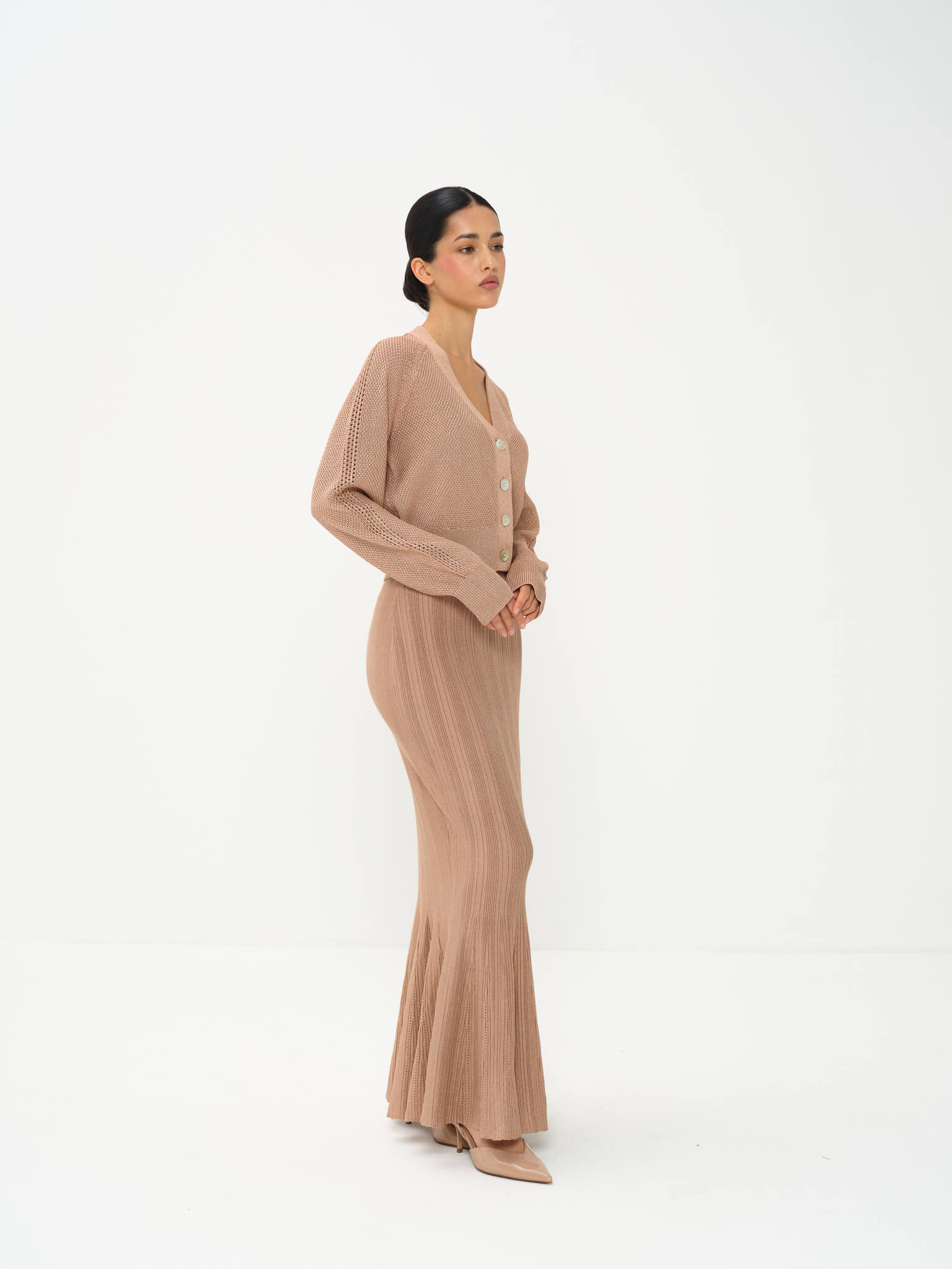 Alessia Draped Top & Skirt Set in Viscose Knit with Lurex - Image 3