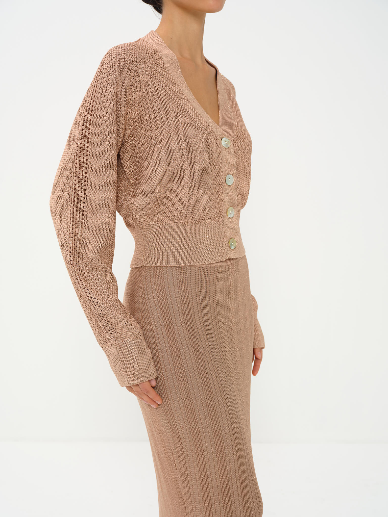 Alessia Draped Top & Skirt Set in Viscose Knit with Lurex - Image 4