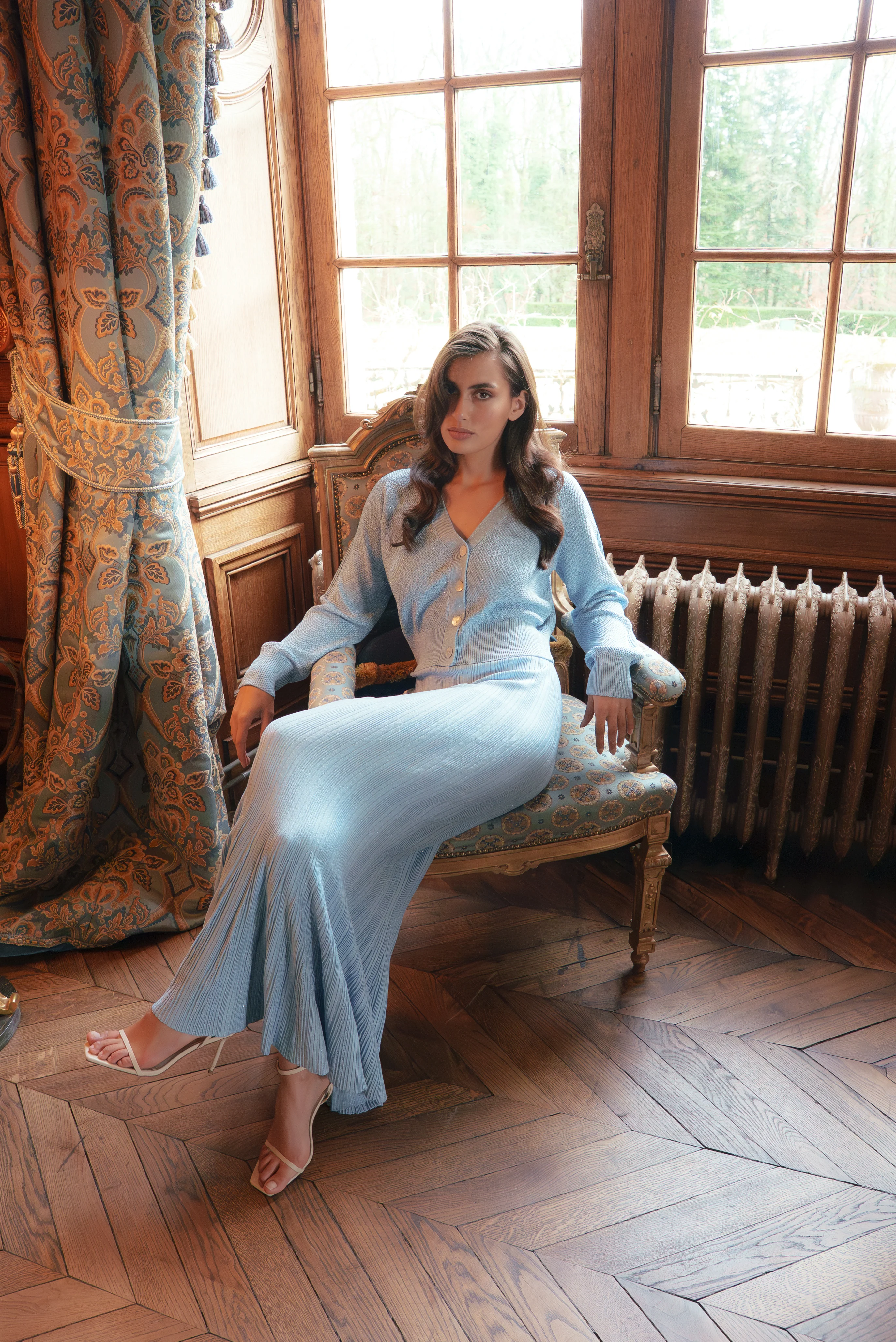 Alessia Draped Top & Skirt Set in Viscose Knit with Lurex - Image 7