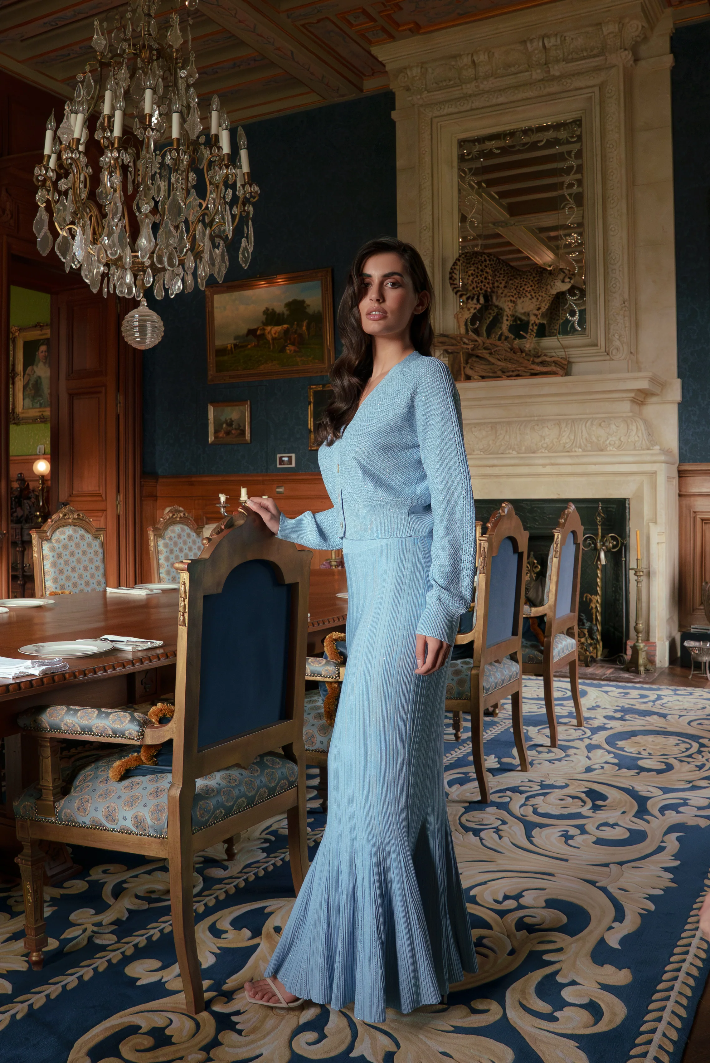 Alessia Draped Top & Skirt Set in Viscose Knit with Lurex - Image 8