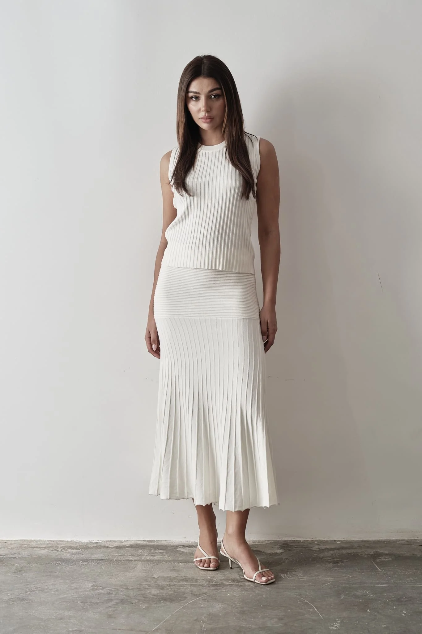 Andrea High Neck Top & Pleated Midi Skirt Set - Image 3