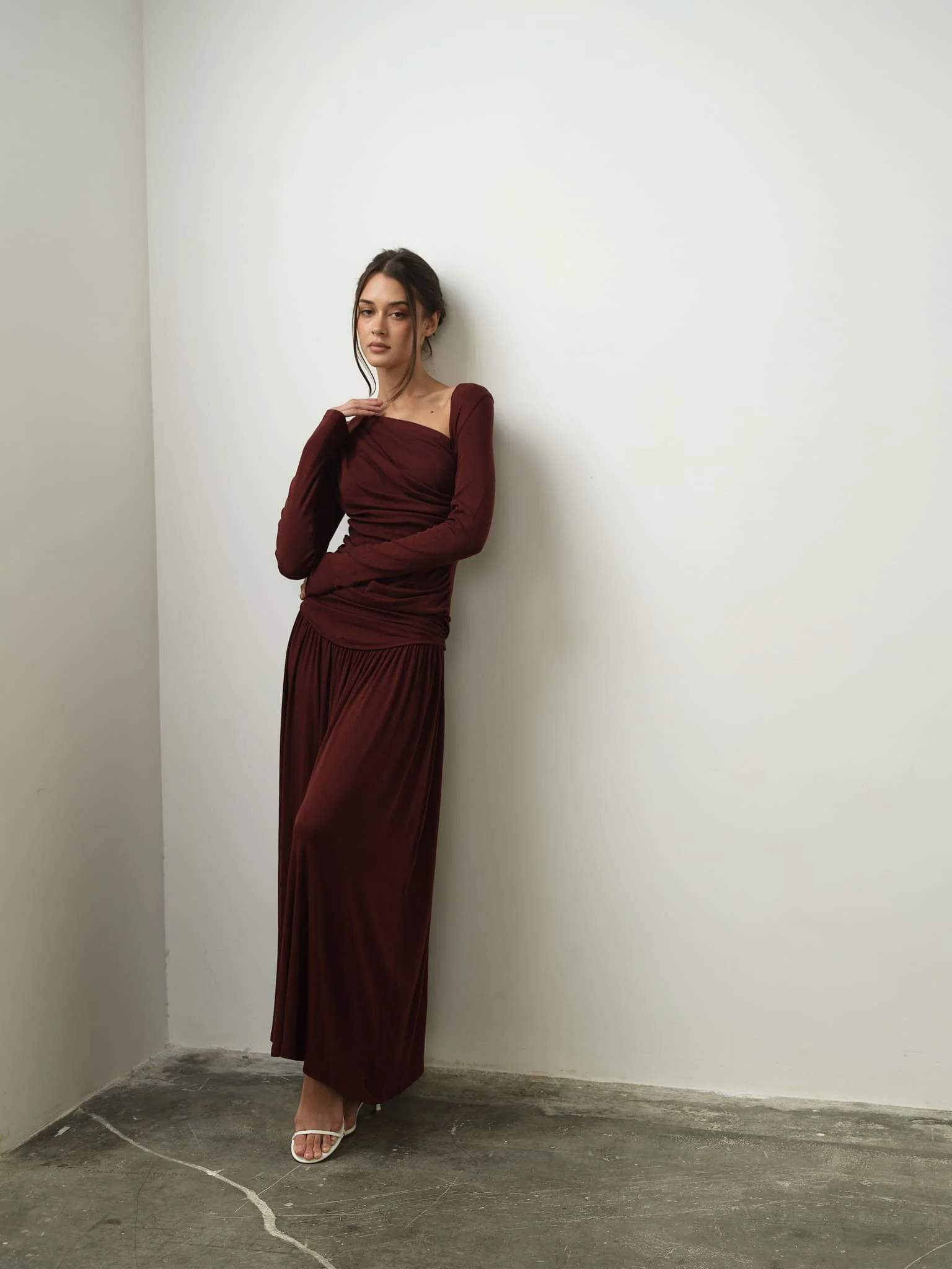 Ariana Draped Top & Maxi Skirt Set in Viscose-Cotton Knit - Image 10