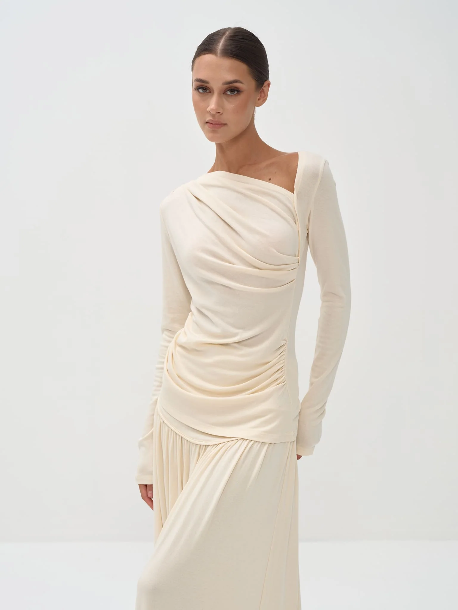 Ariana Draped Top & Maxi Skirt Set in Viscose-Cotton Knit - Image 3