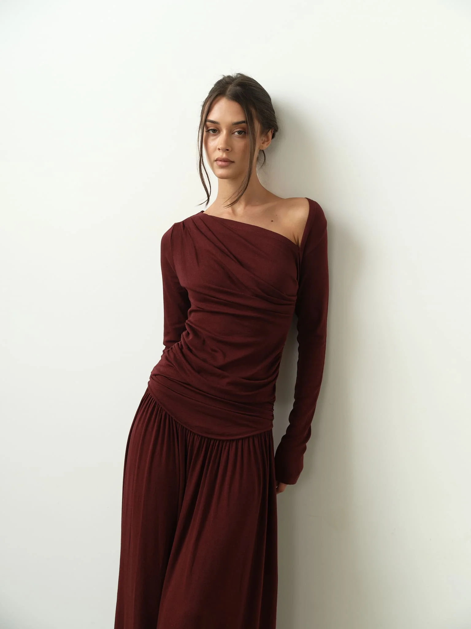 Ariana Draped Top & Maxi Skirt Set in Viscose-Cotton Knit - Image 8