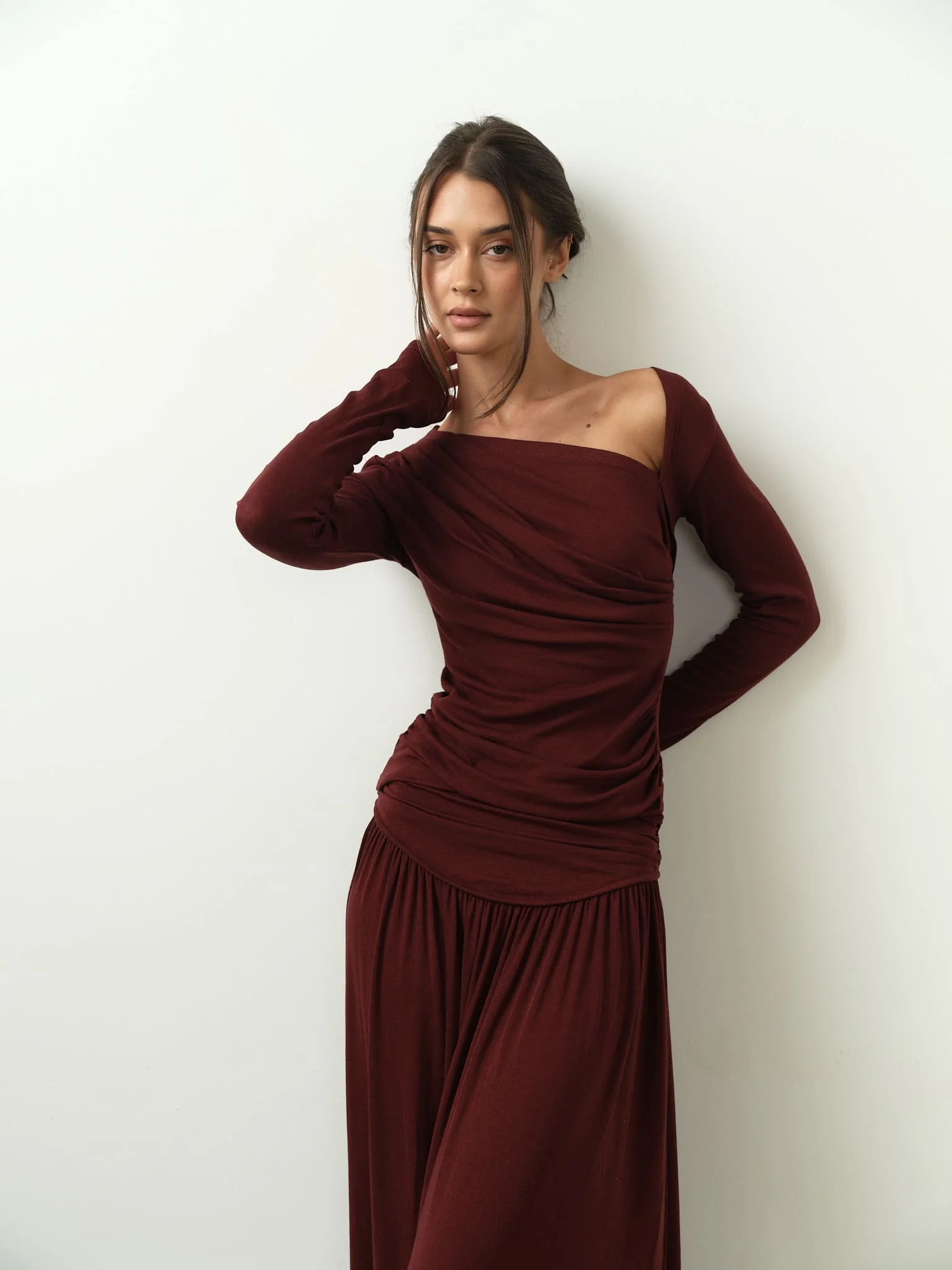 Ariana Draped Top & Maxi Skirt Set in Viscose-Cotton Knit - Image 9