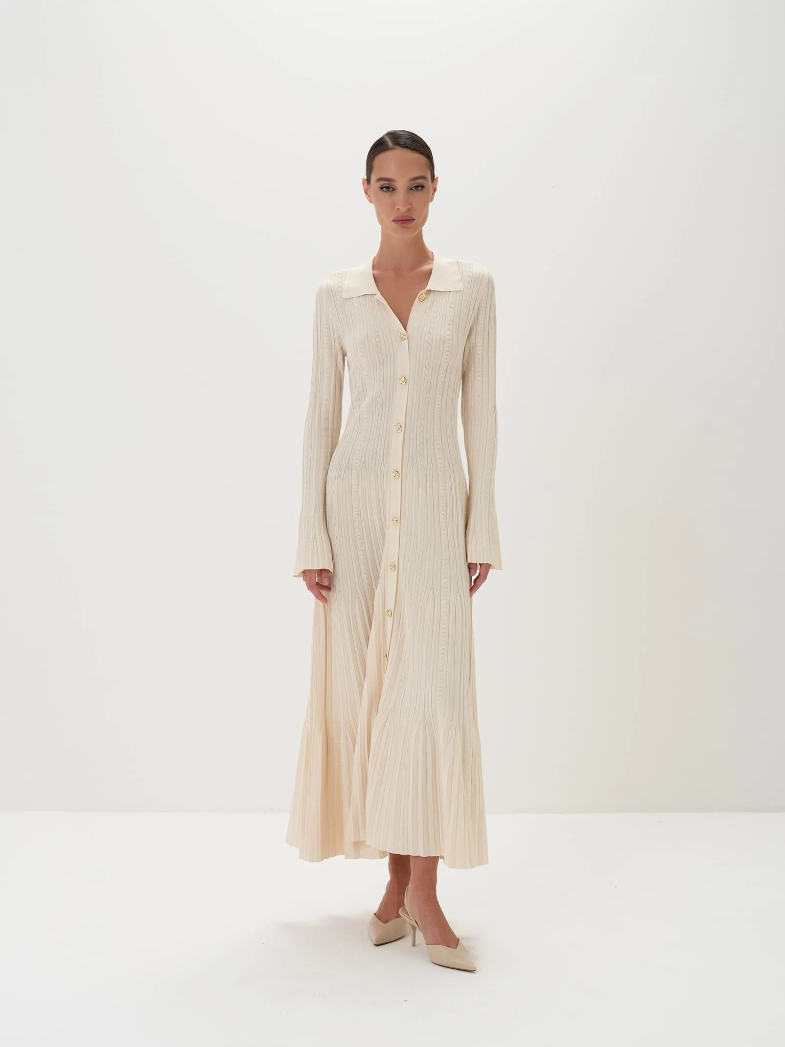 Aurelie Buttoned Maxi Dress in Viscose Knit - Image 3