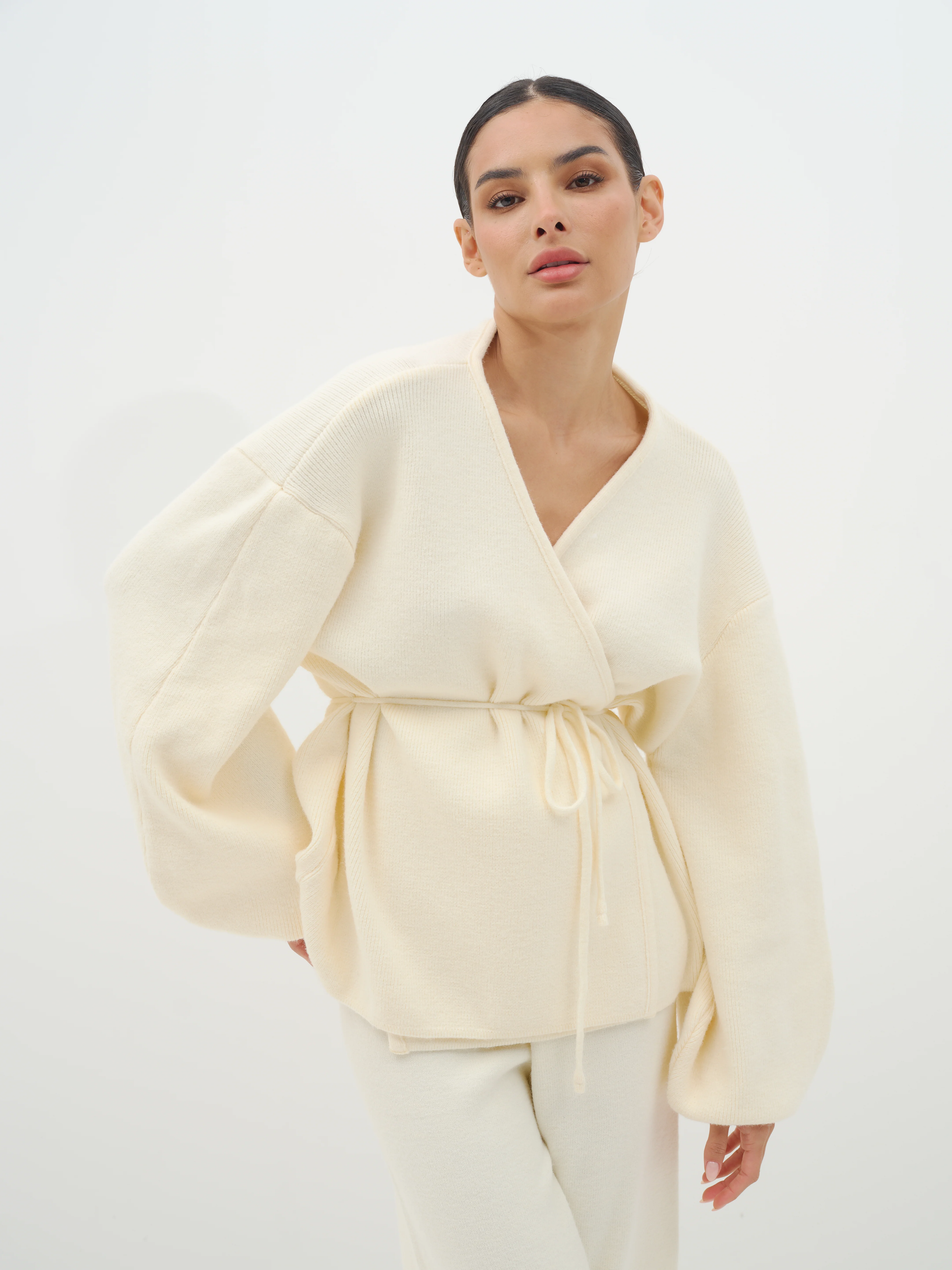 Azalia Wrap Top & Wide-Leg Trouser Set in Cotton Knit - Image 3