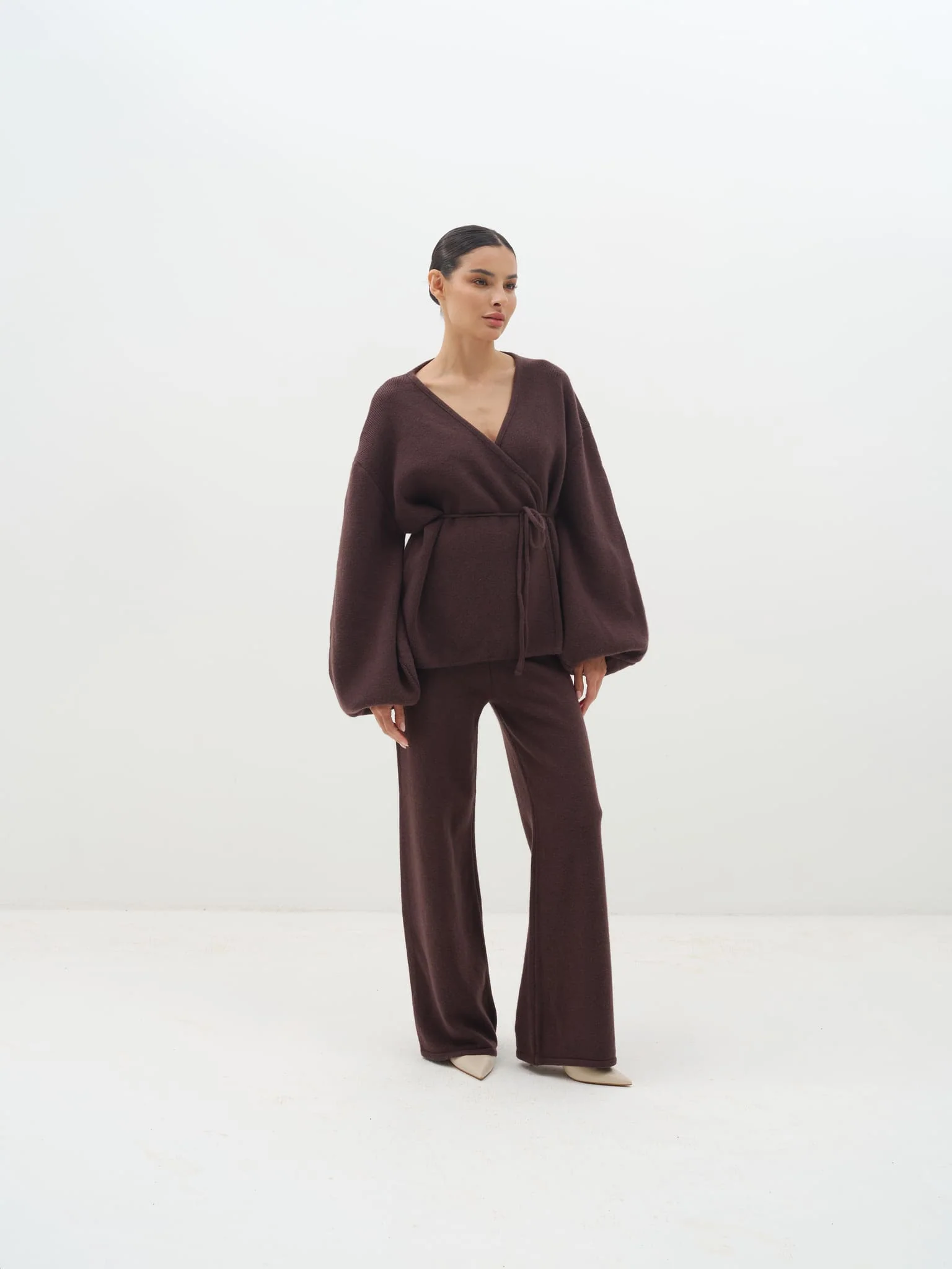 Azalia Wrap Top & Wide-Leg Trouser Set in Cotton Knit - Image 5