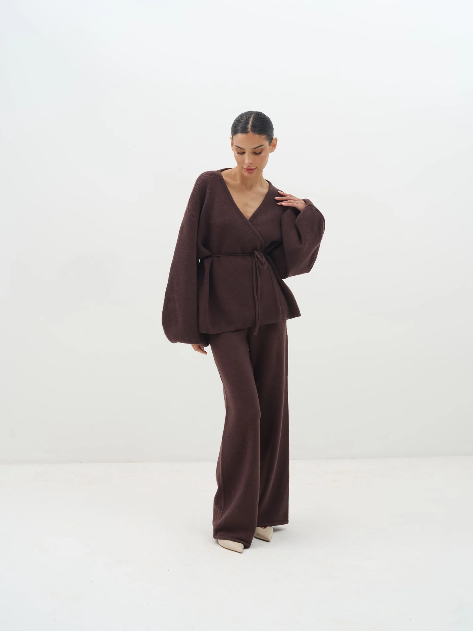 Azalia Wrap Top & Wide-Leg Trouser Set in Cotton Knit - Image 6