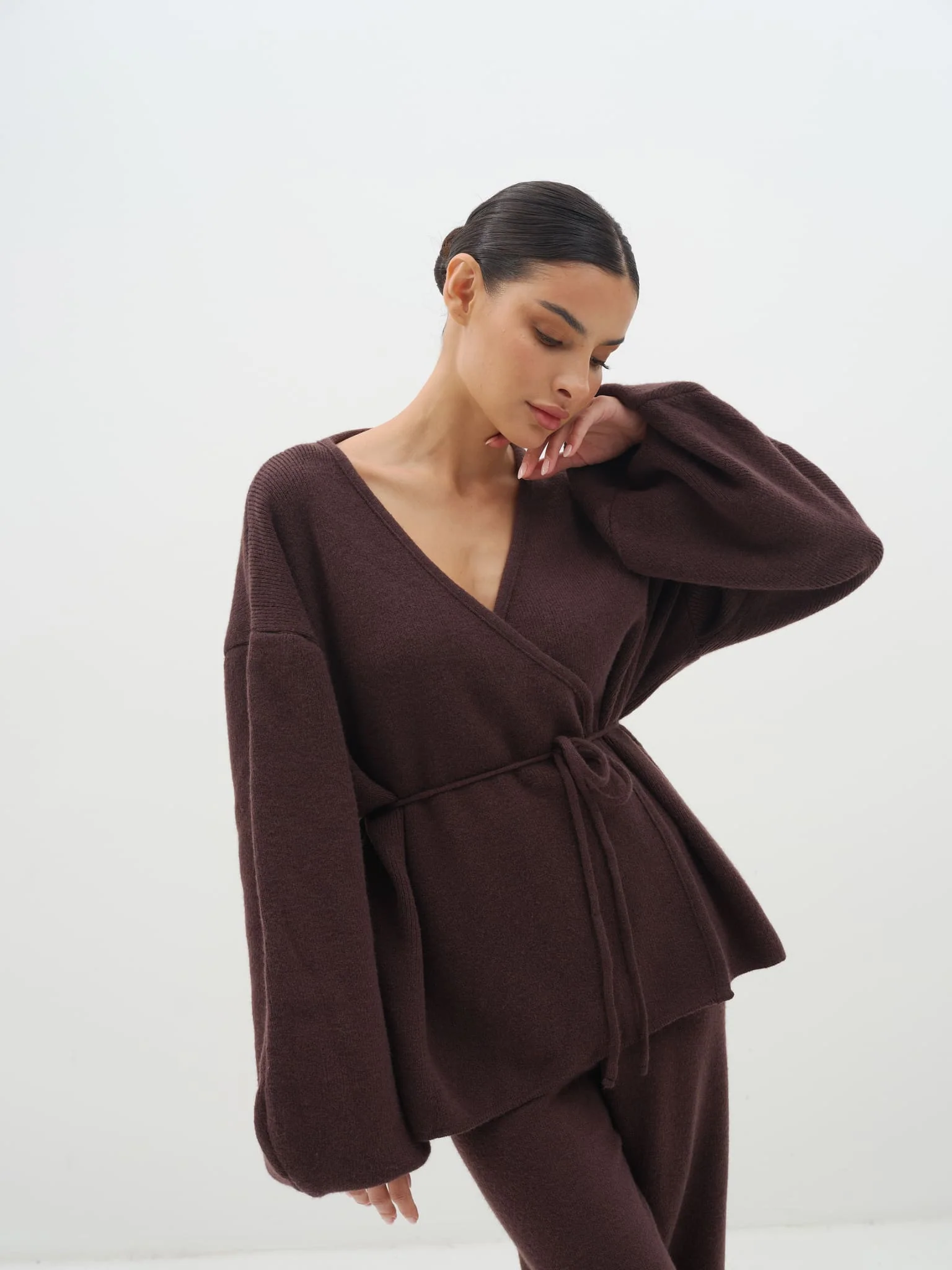 Azalia Wrap Top & Wide-Leg Trouser Set in Cotton Knit - Image 8