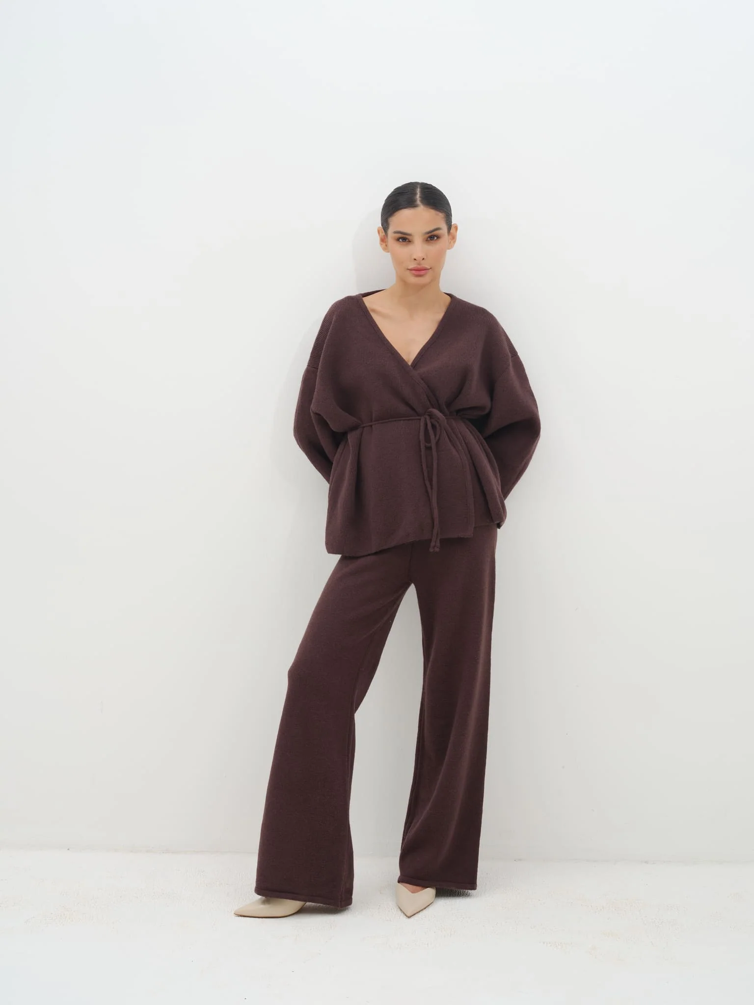 Azalia Wrap Top & Wide-Leg Trouser Set in Cotton Knit - Image 9