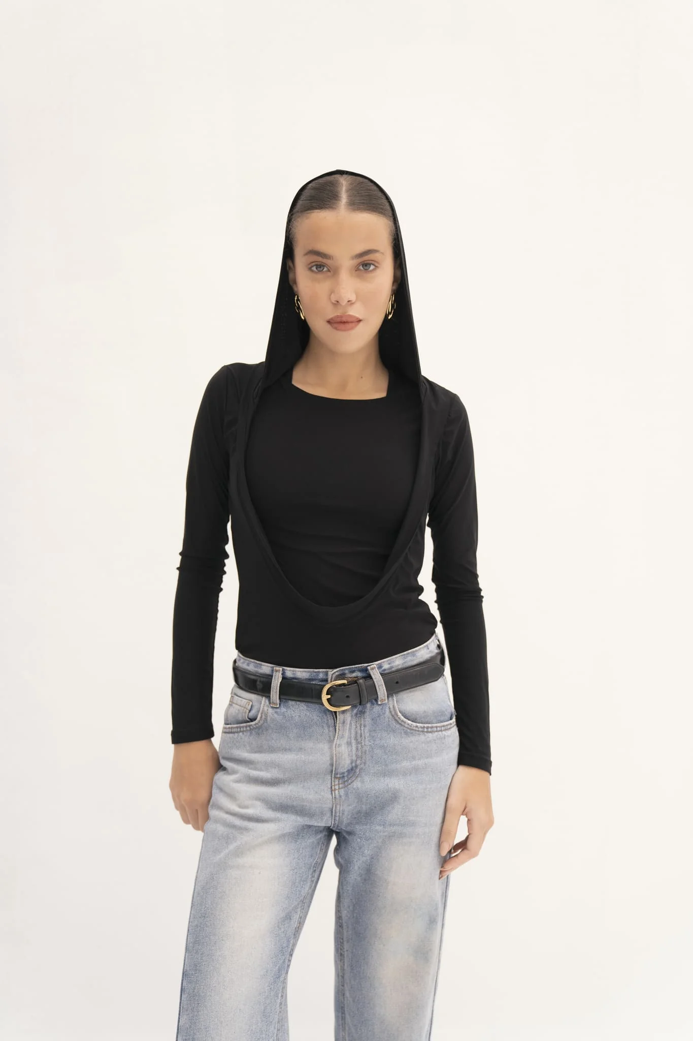 Carolyn Draped Hood Long-Sleeve Top - Image 10
