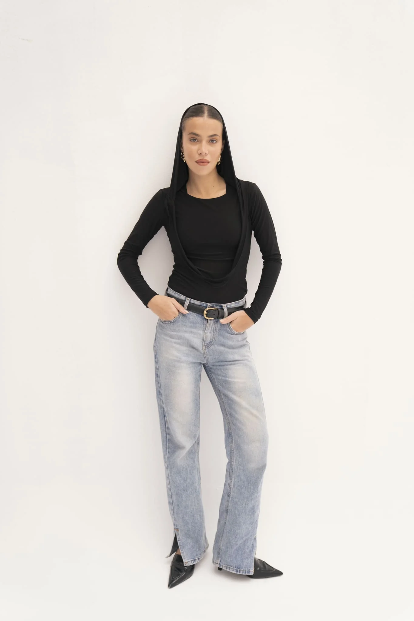 Carolyn Draped Hood Long-Sleeve Top - Image 3