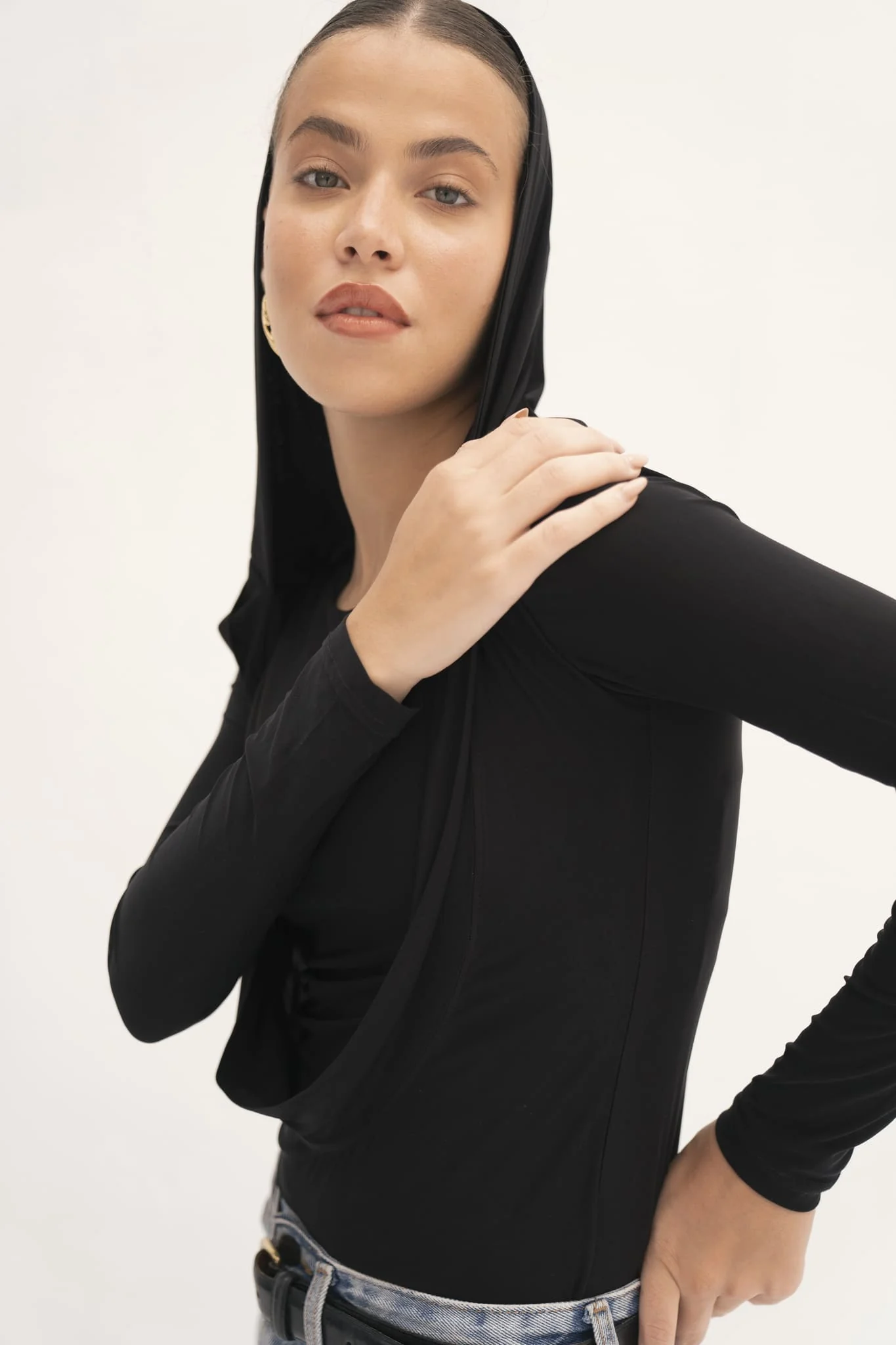 Carolyn Draped Hood Long-Sleeve Top - Image 6