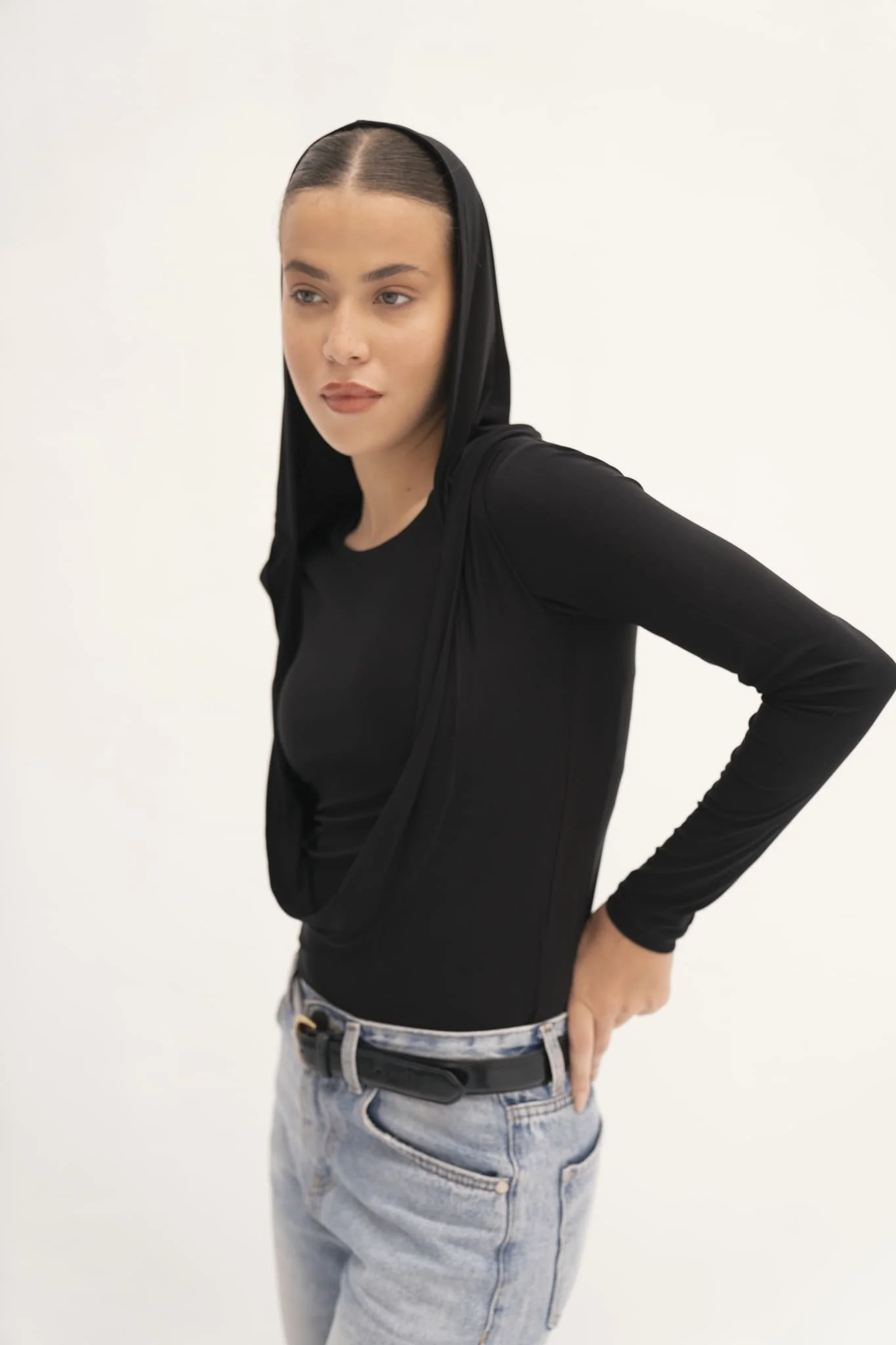 Carolyn Draped Hood Long-Sleeve Top - Image 7