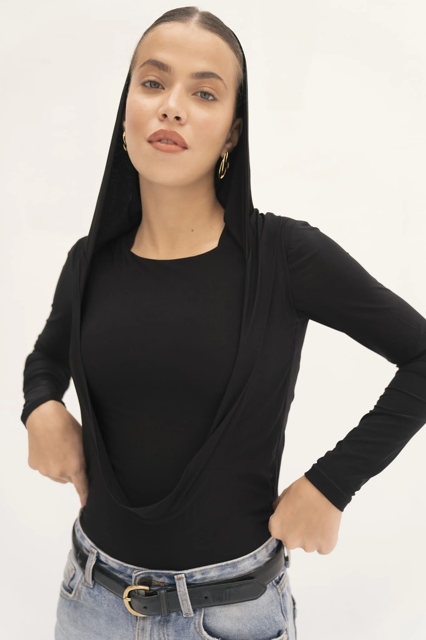 Carolyn Draped Hood Long-Sleeve Top - Image 9