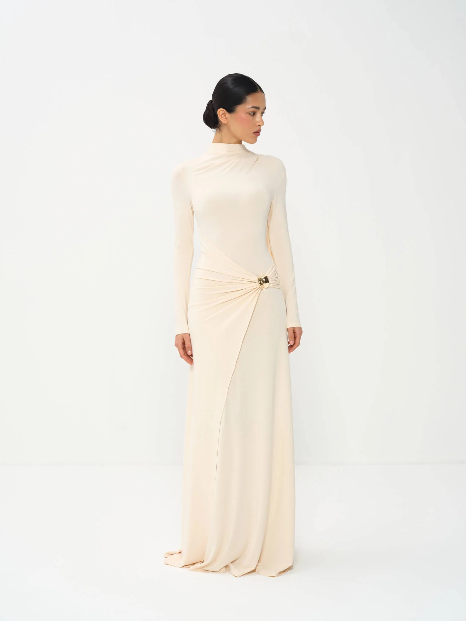Melissa Draped Long Sleeve Gown in Bamboo Jersey - Image 5