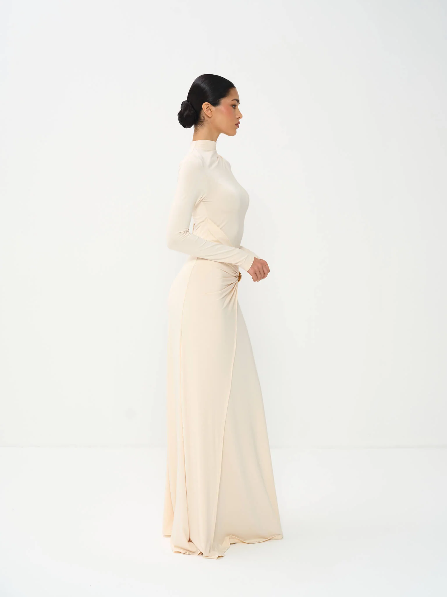 Melissa Draped Long Sleeve Gown in Bamboo Jersey - Image 6