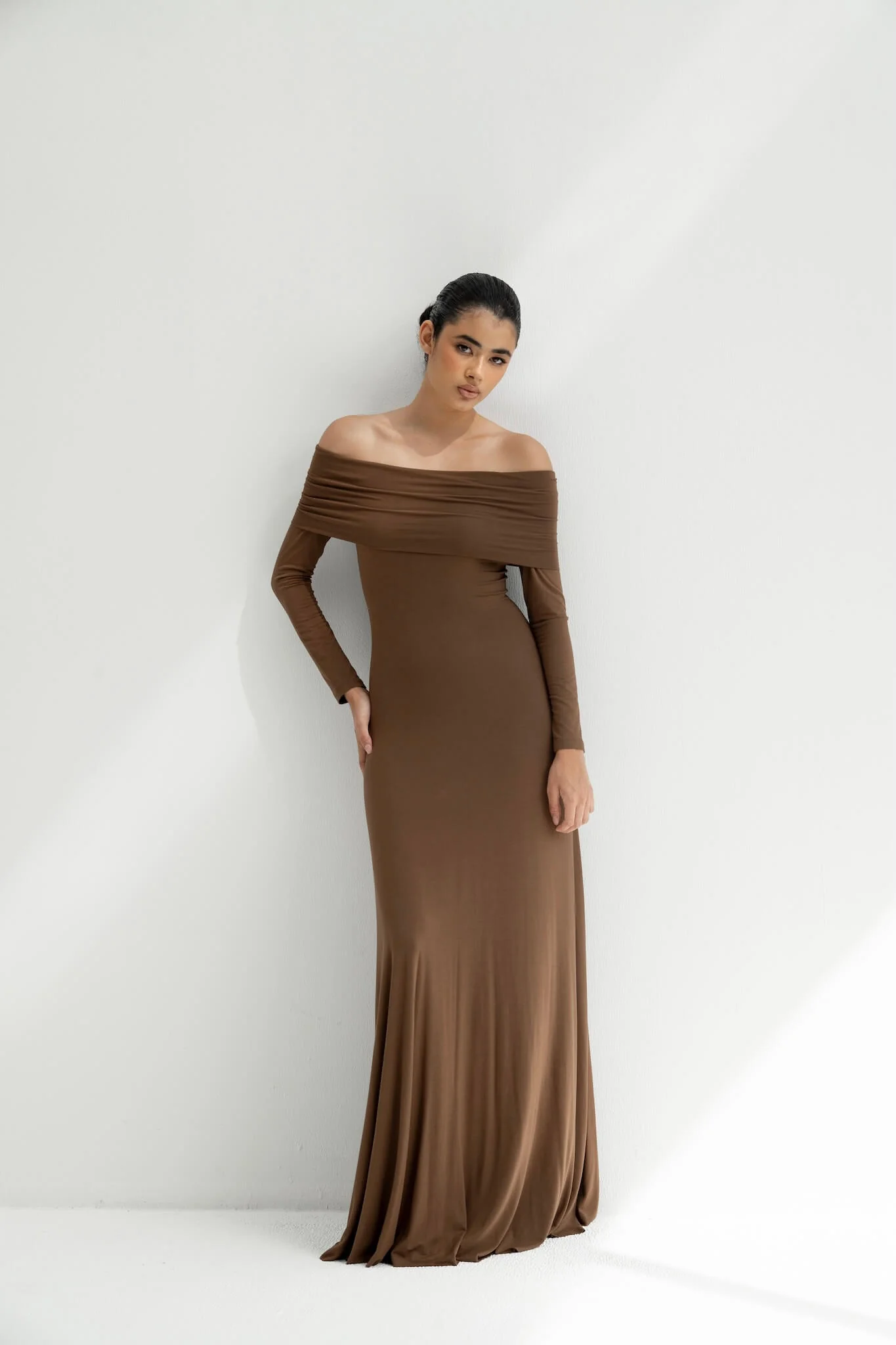 Otis Off-Shoulder Long Sleeve Maxi Viscose Knit Dress - Image 11