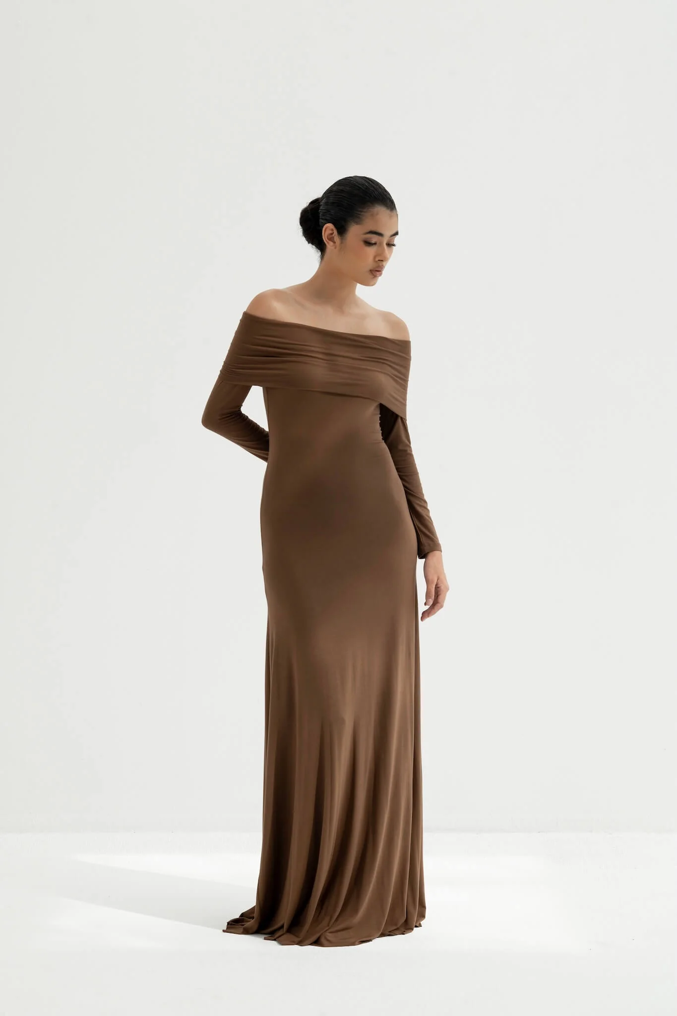 Otis Off-Shoulder Long Sleeve Maxi Viscose Knit Dress - Image 13