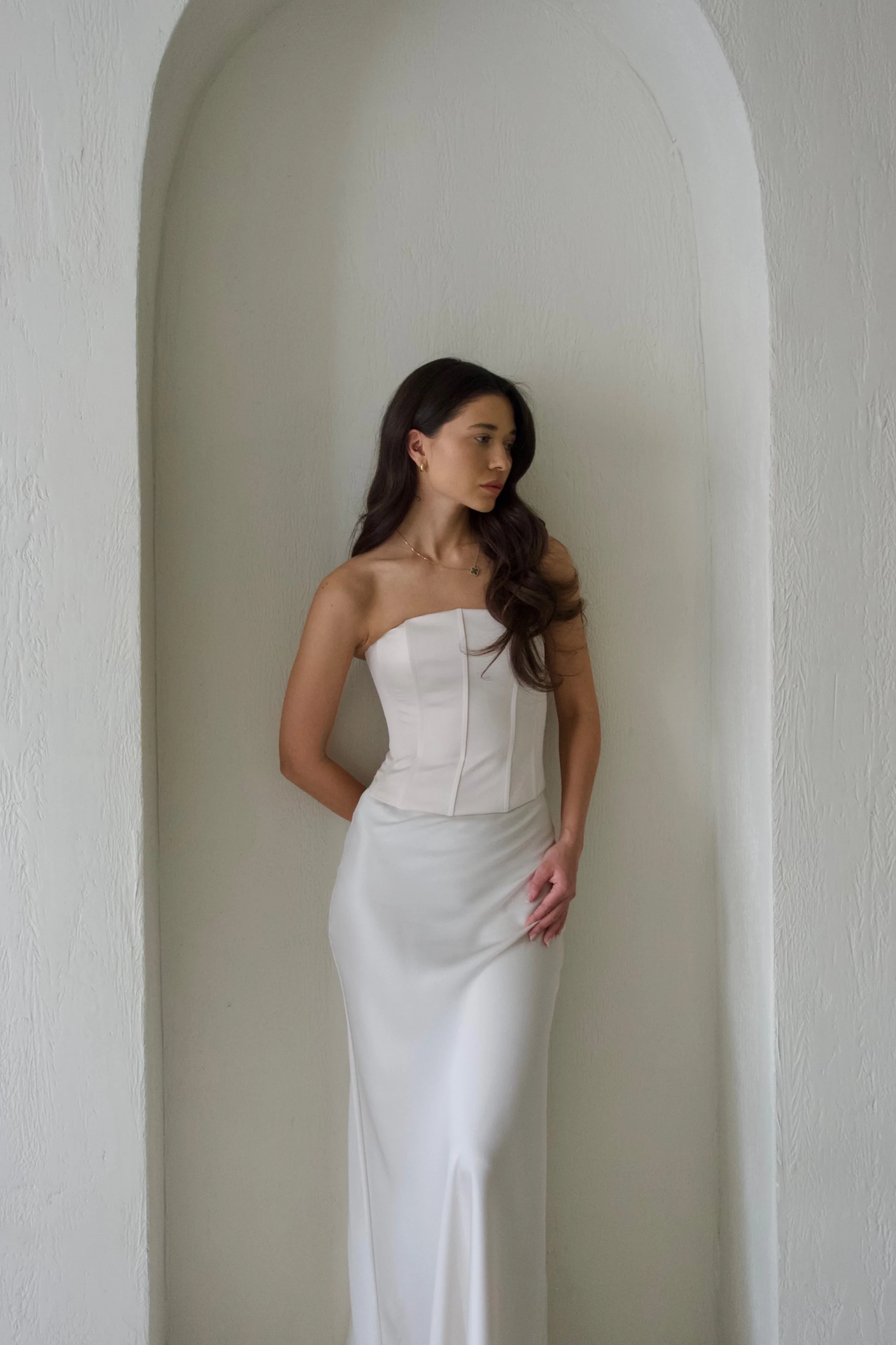 Regina Corset Top & Satin Maxi Skirt Set in White - Image 5
