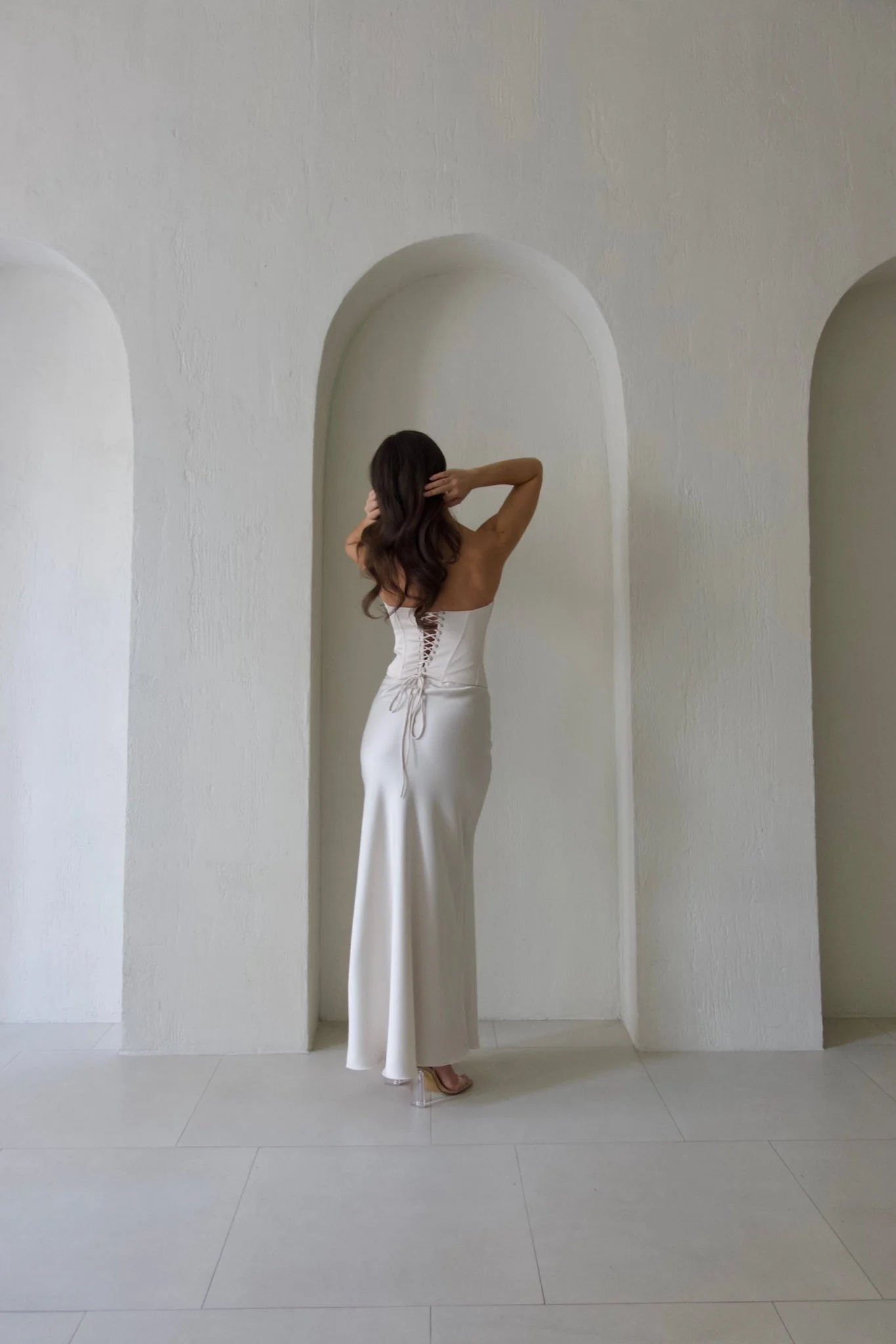 Regina Corset Top & Satin Maxi Skirt Set in White - Image 7