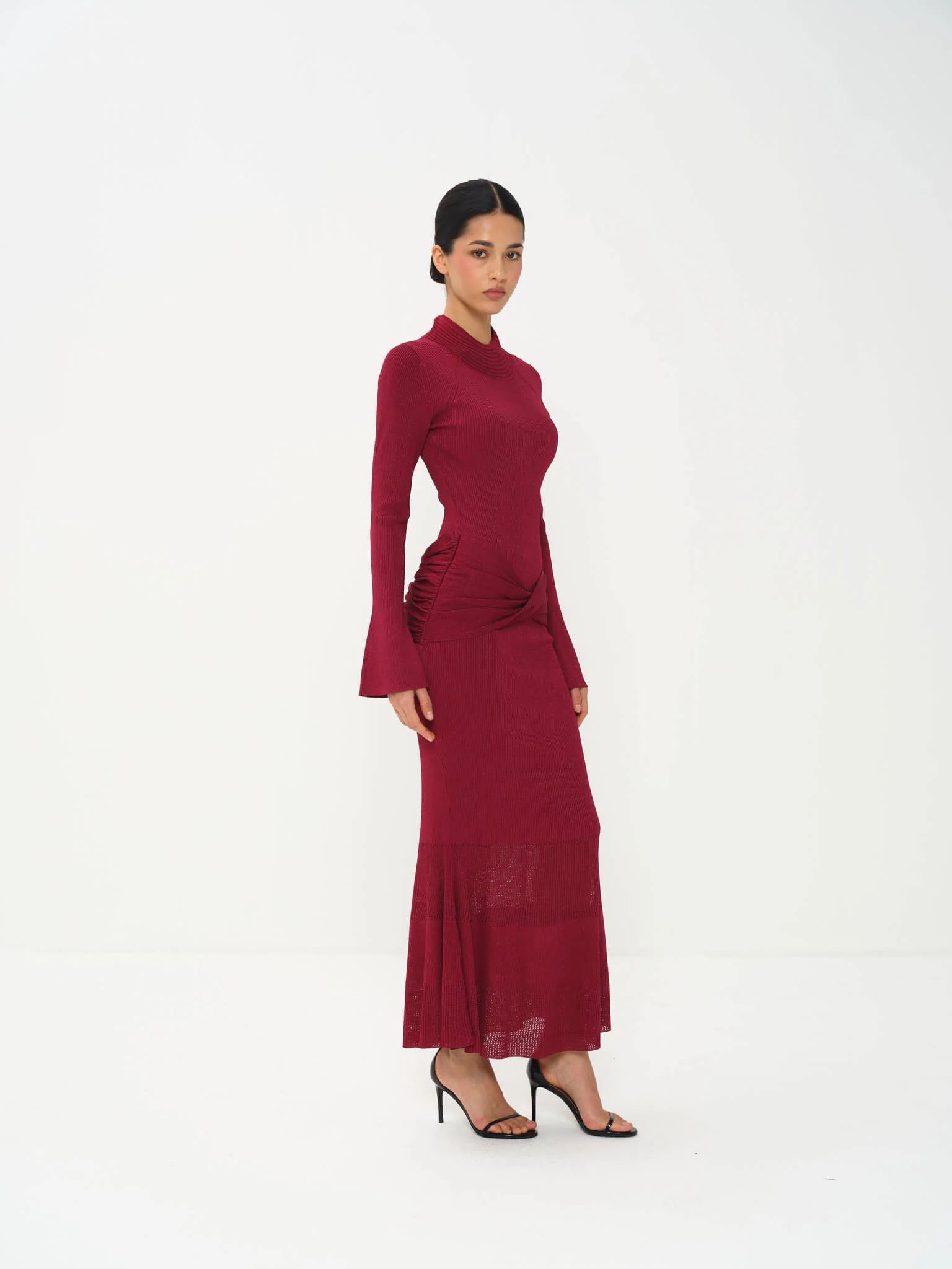 Yasira High Neck Pleated Dress in Viscose Knit with Lurex - Image 3