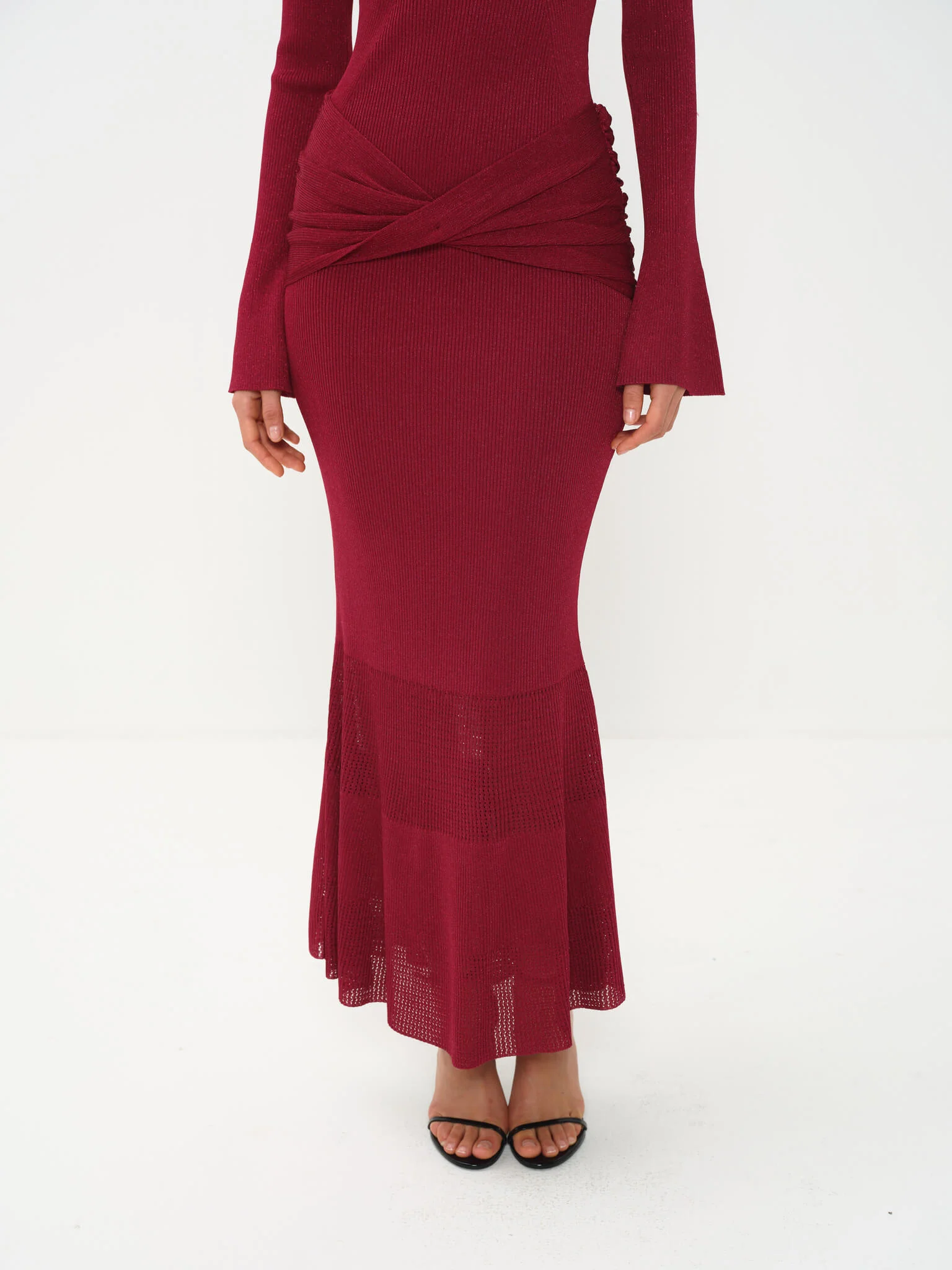 Yasira High Neck Pleated Dress in Viscose Knit with Lurex - Image 4
