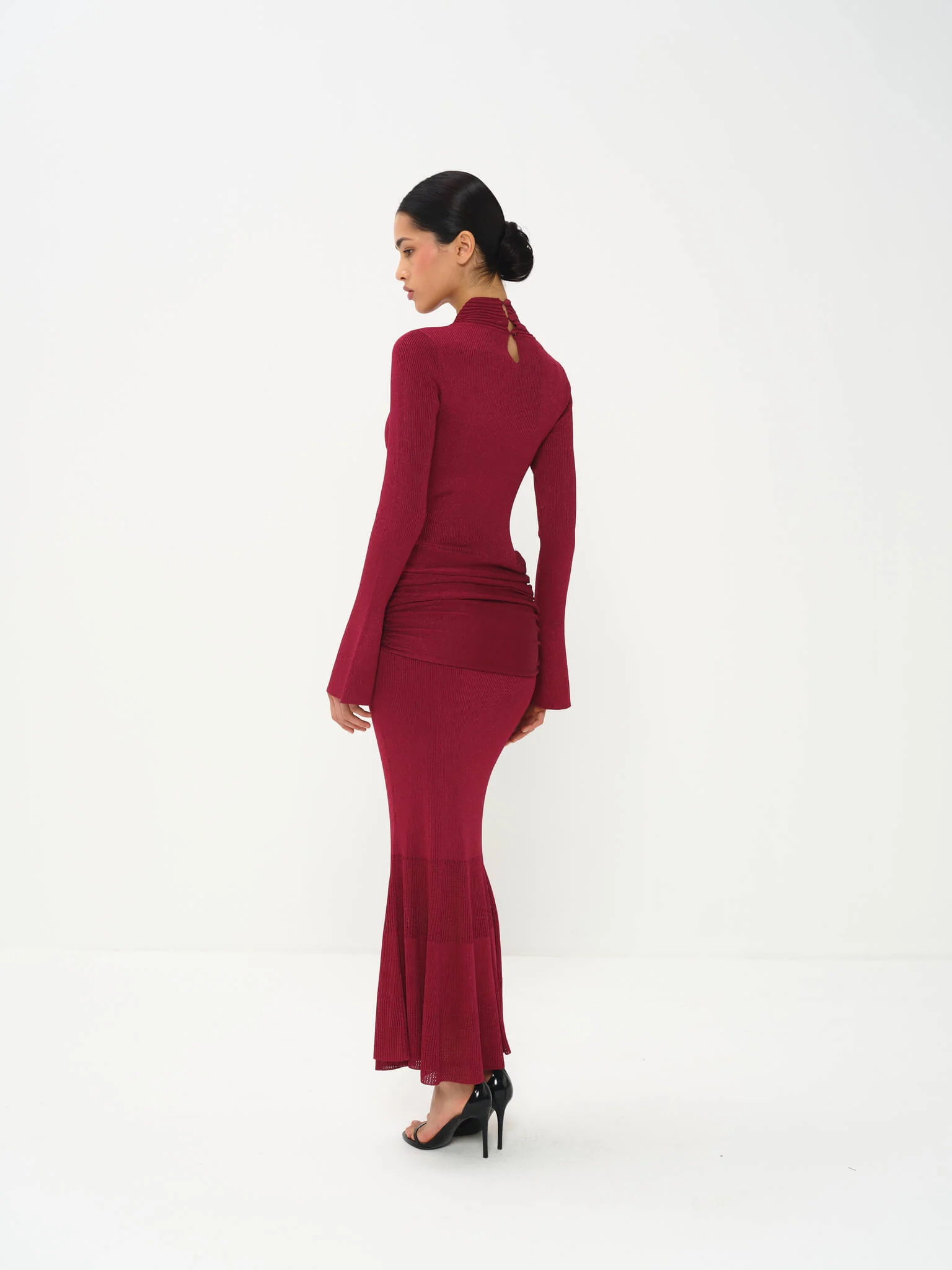 Yasira High Neck Pleated Dress in Viscose Knit with Lurex - Image 5