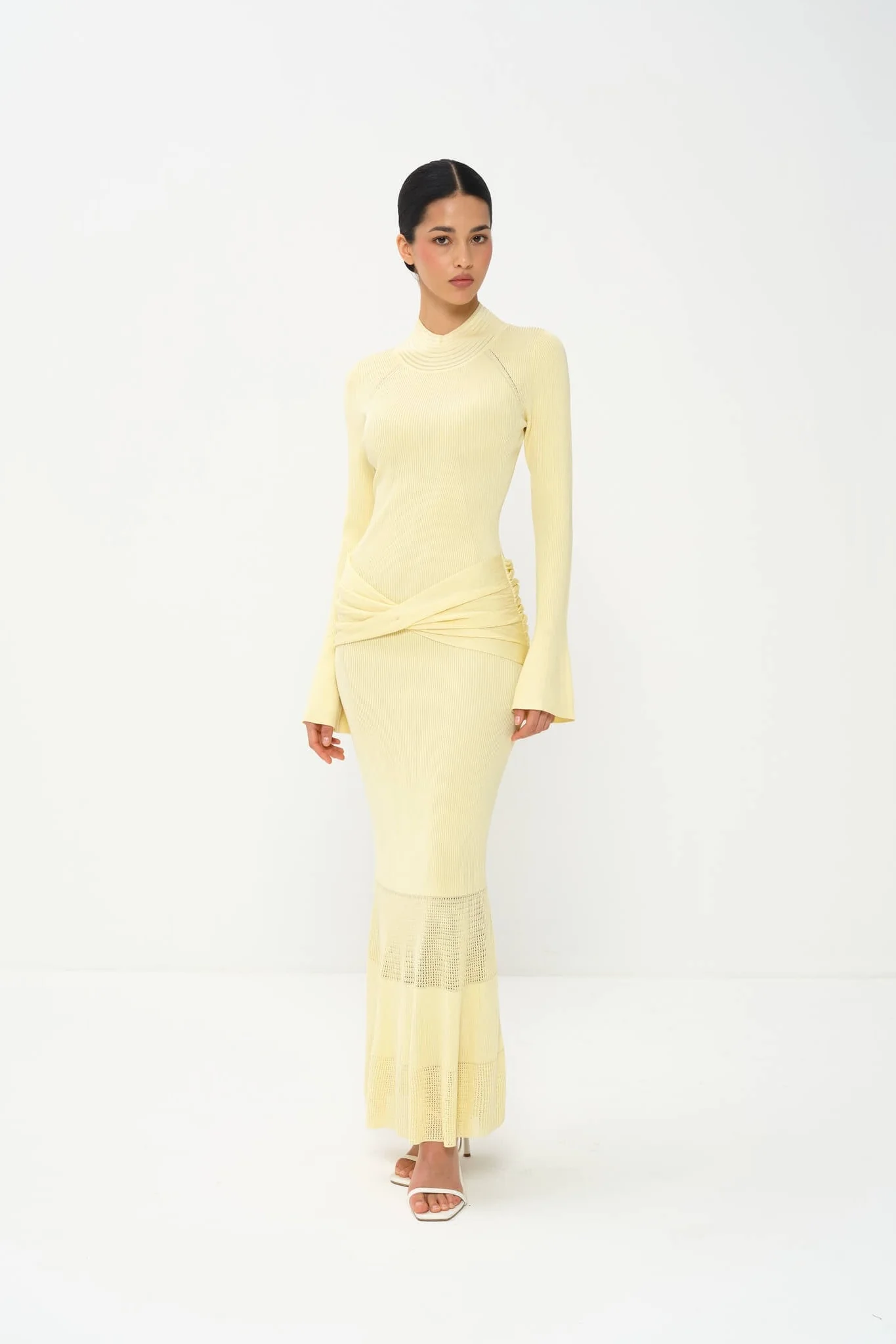 Yasira High Neck Pleated Dress in Viscose Knit with Lurex - Image 6